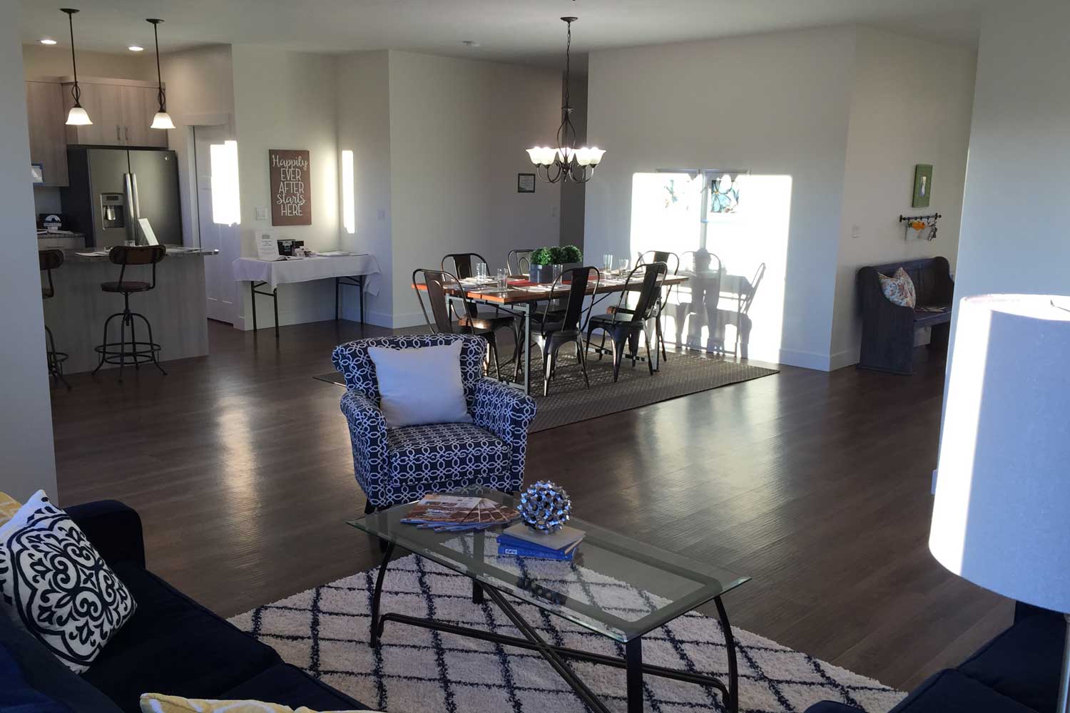 interior view from living room couch looking at kitchen area