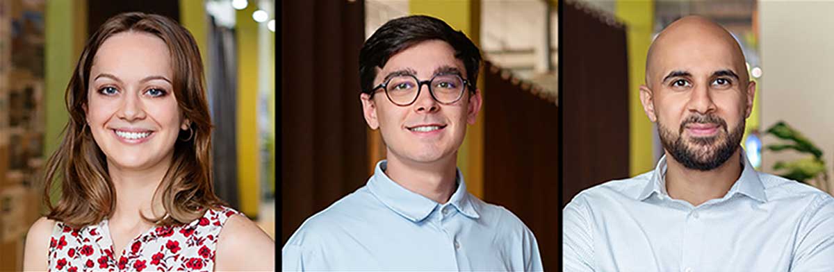 Three portraits of new employees, Ali, Lauren, and Spencer